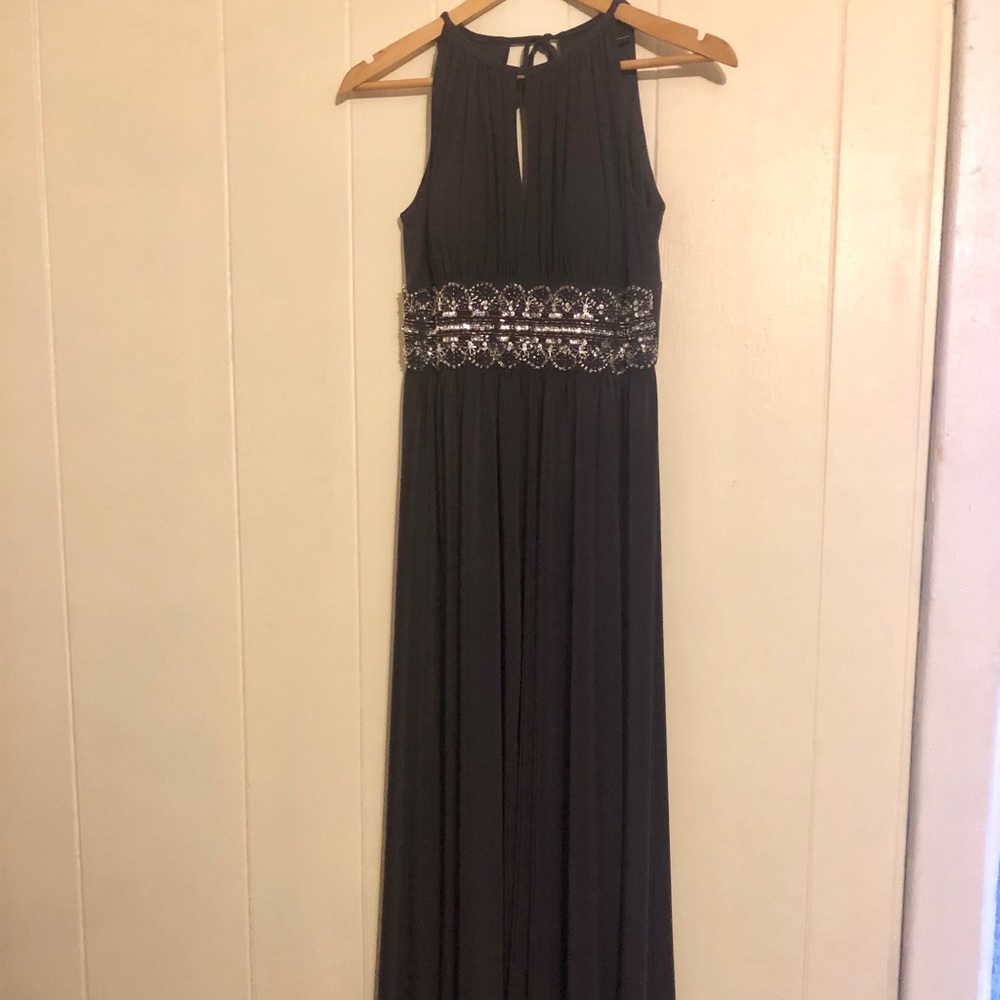 Dark Purple Bridesmaid Dress with Silver Beading